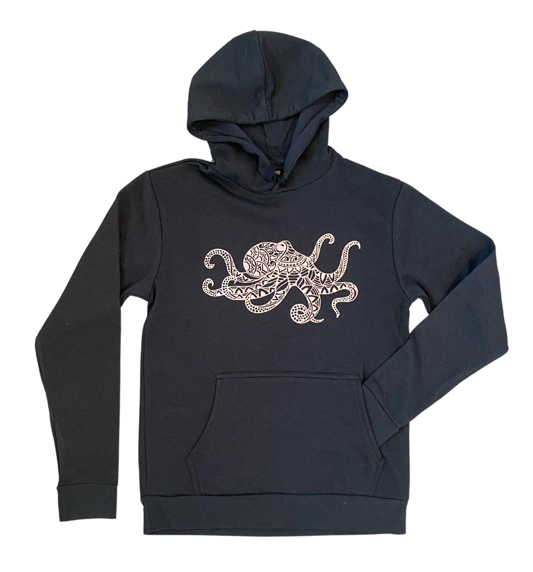 Black Octopus Hoodie with Rose Gold Cedarly West Coast Apparel